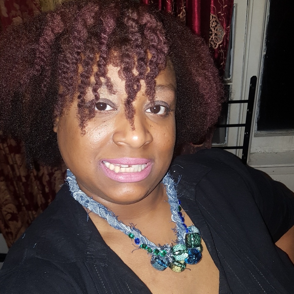 Custom made denim and big beading neck piece with
